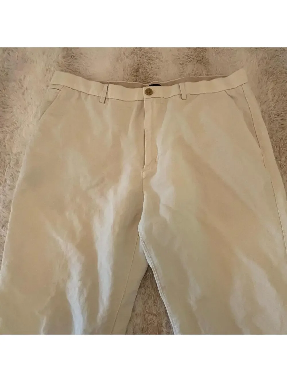 Banana Republic Emerson Linen Blend Pants 38x32 Ivory Flat Front
